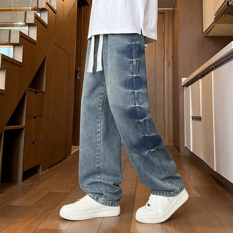 青少年学生高品质春秋款牛仔裤休闲日系百搭宽松直筒水洗牛仔裤