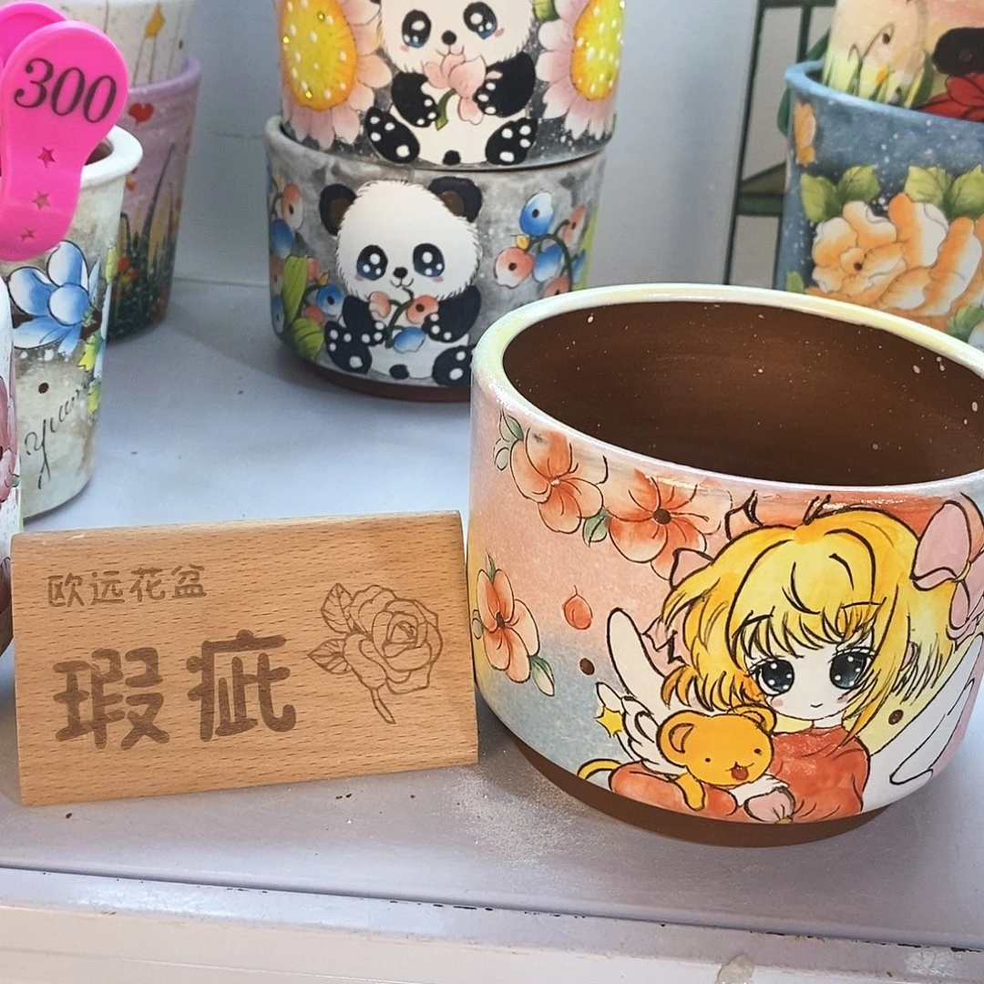 紫砂花盆红陶手绘花盆