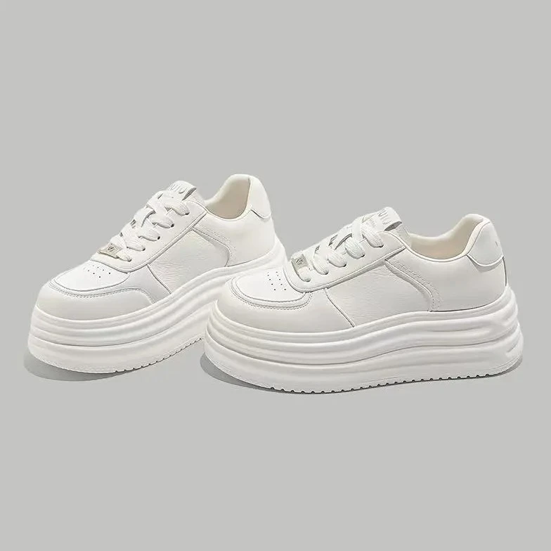 增高女鞋真皮小白鞋女厚底松糕鞋2025秋季百搭复古软皮厚底乐福