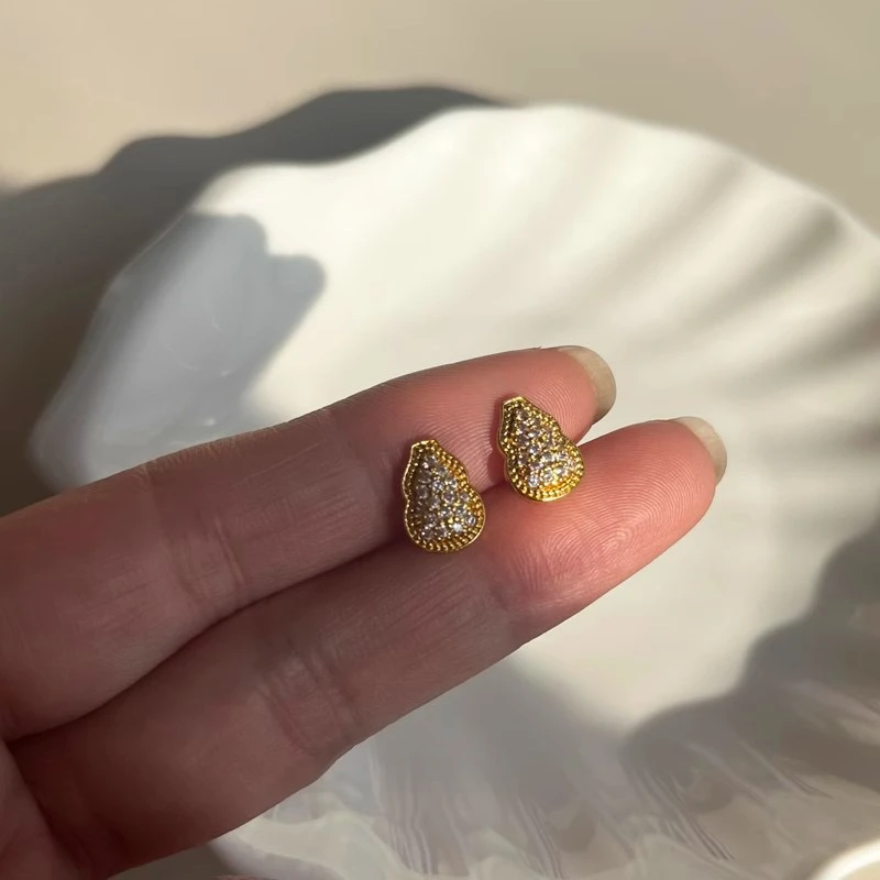 铜合金锆石耳饰 葫芦满钻通用耳环日韩耳饰耳扣法式小巧百搭