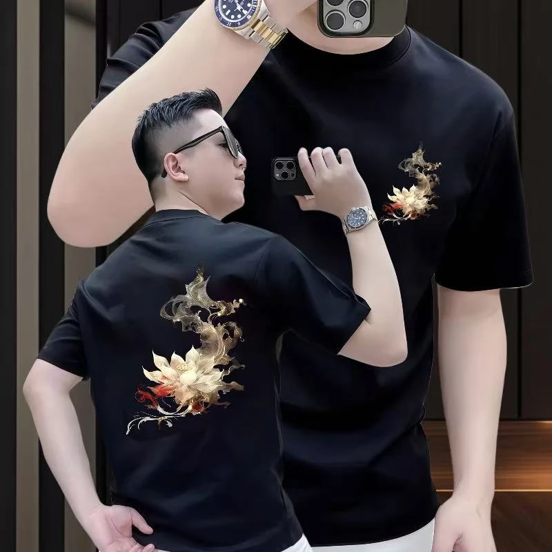 白莲花 2025高品质新款重磅轻奢百搭极简印花圆领时尚宽松半袖