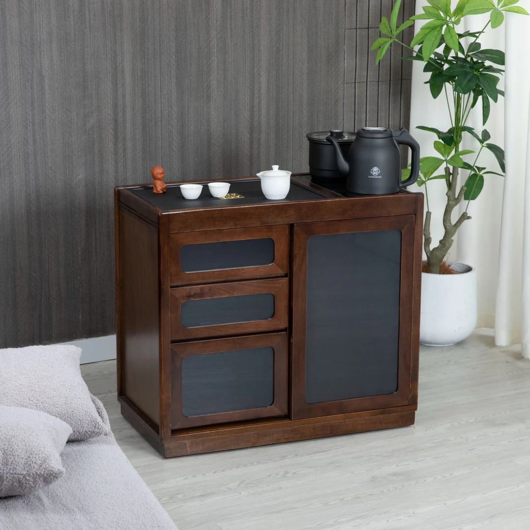 乌檀木茶水柜可移动烧水一体泡茶台实木茶桌侧边柜沙发边几储物柜