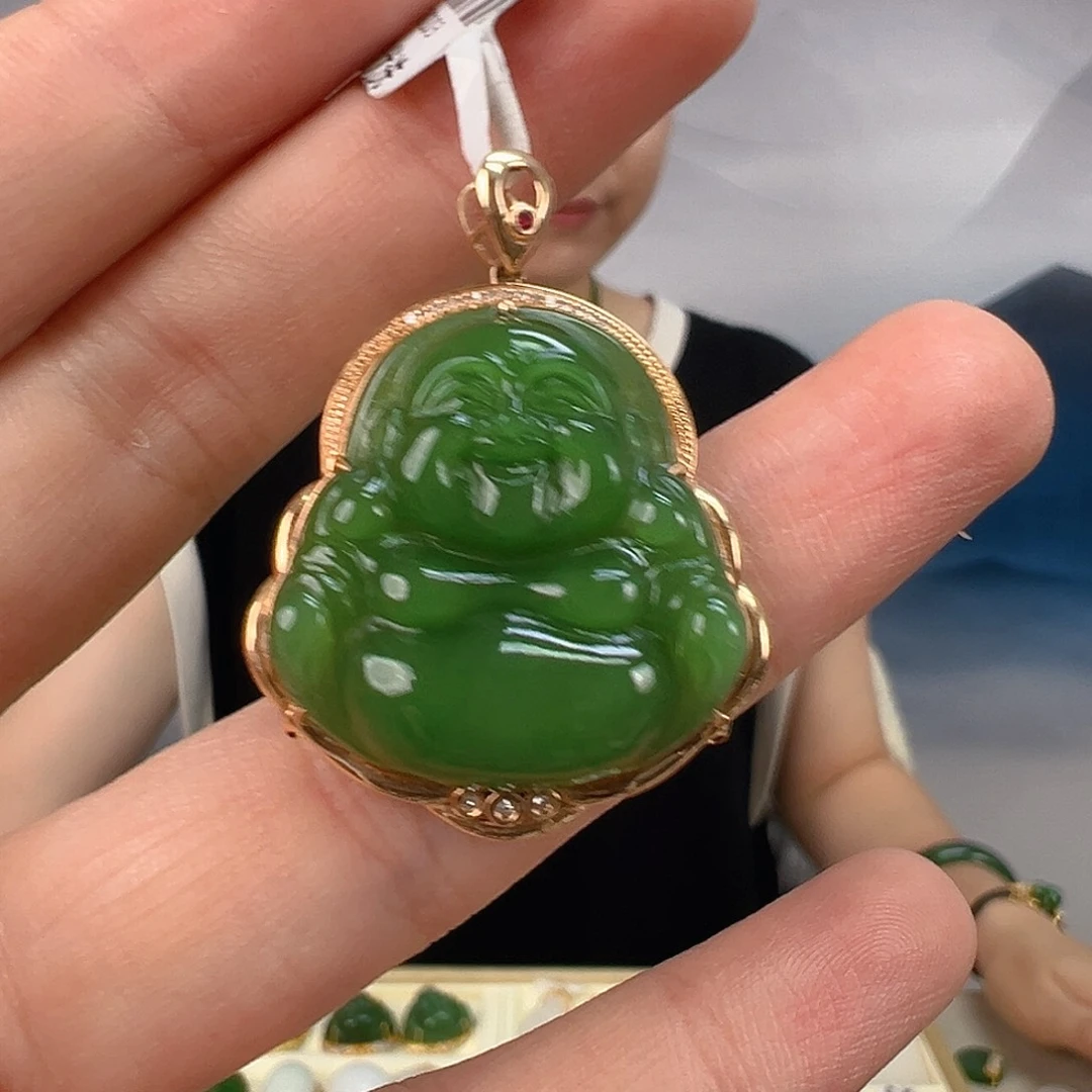 和田玉（碧玉）18K金镶嵌颈饰