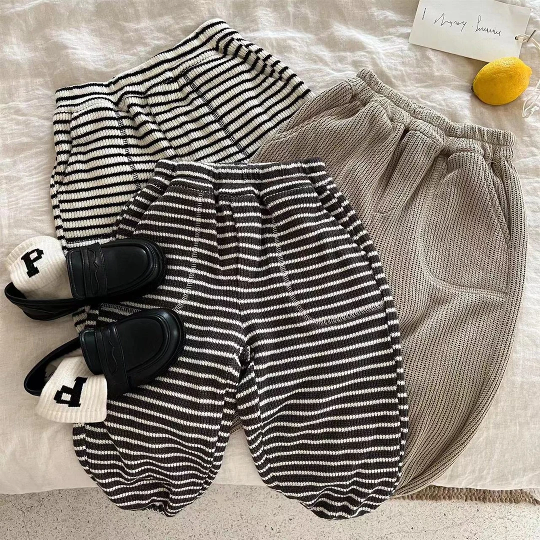 儿童长裤2025春季新品男女童条纹束脚卫裤宝宝宽松休闲裤潮33909