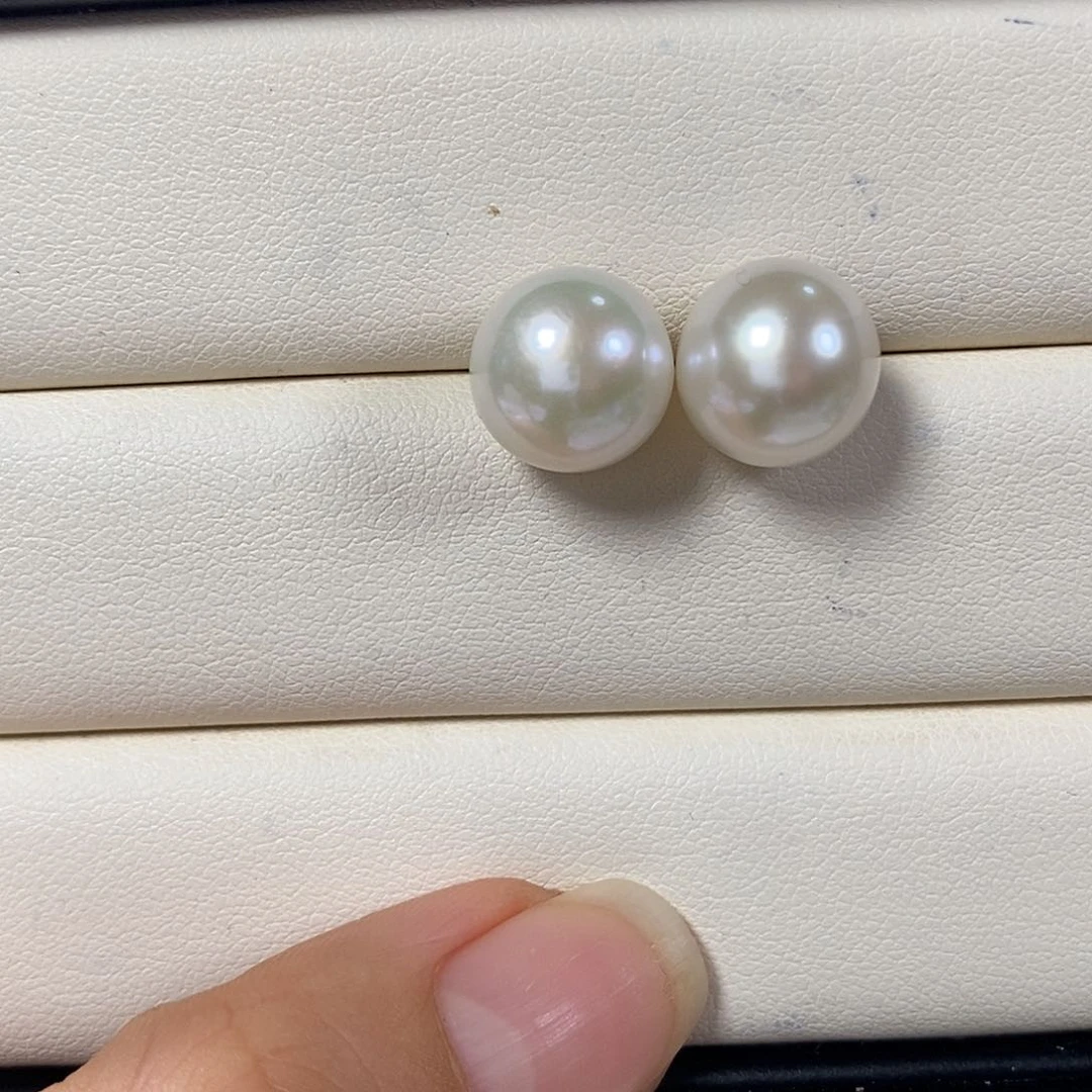 淡水珍珠耳饰银S925镶嵌微瑕11-12m m