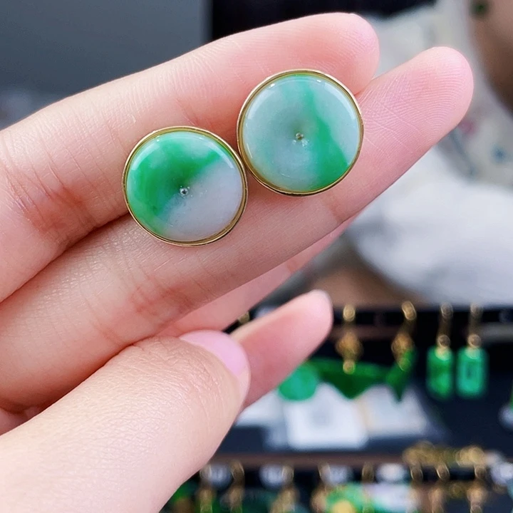 翡翠耳饰银S925镶嵌饰品