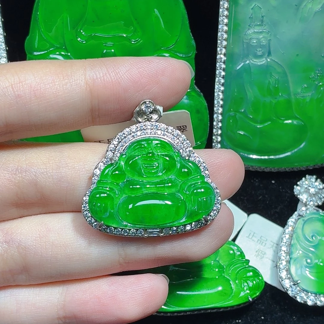 翡翠银S925镶嵌颈饰天然A货翡翠