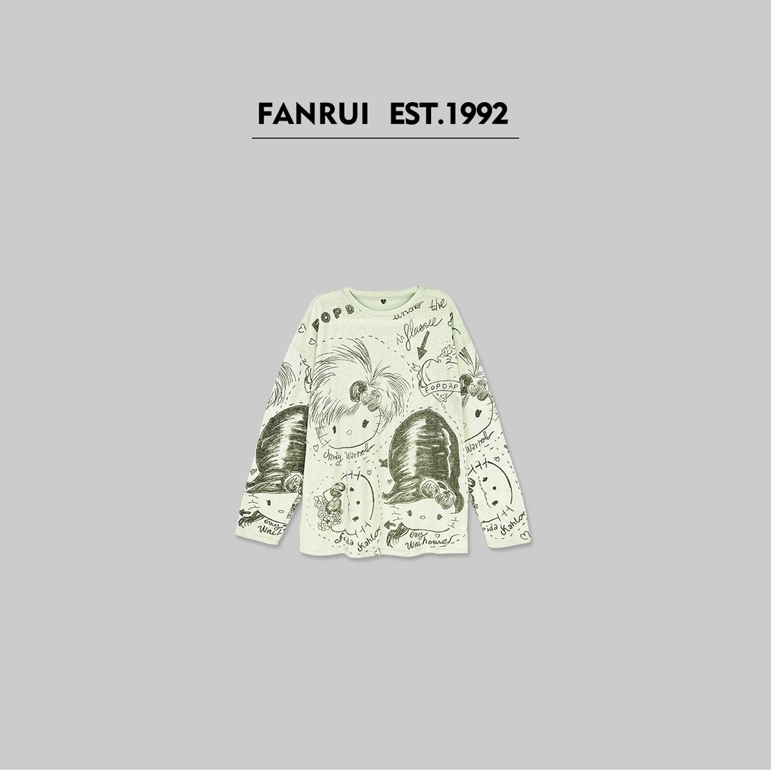 FANRUI/泛芮「山海绘卷」精梳棉潮流百搭设计感长袖T恤B15303