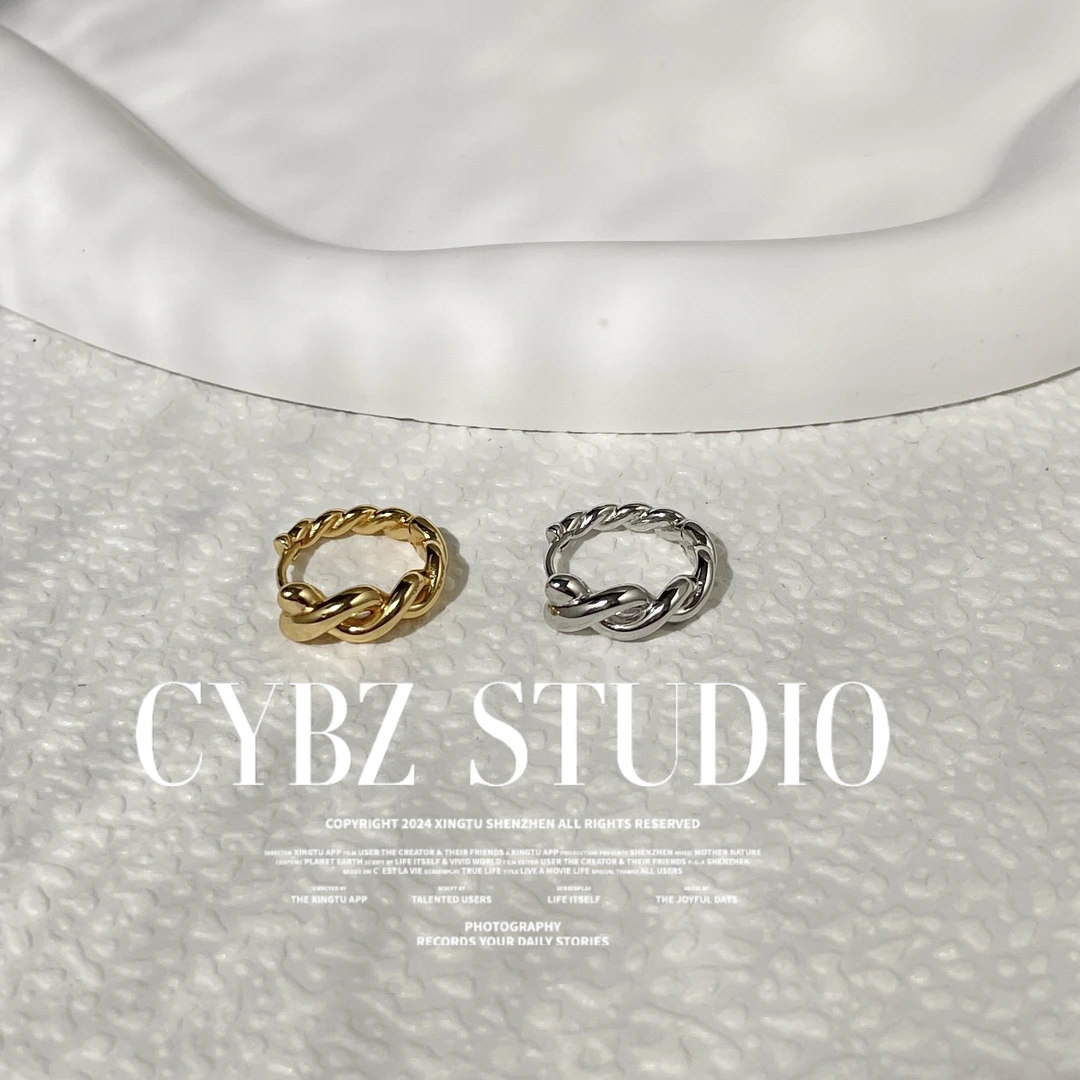 925银耳饰 Cy>>925银镀18k麻花线条耳扣小众精致养耳洞ins轻奢