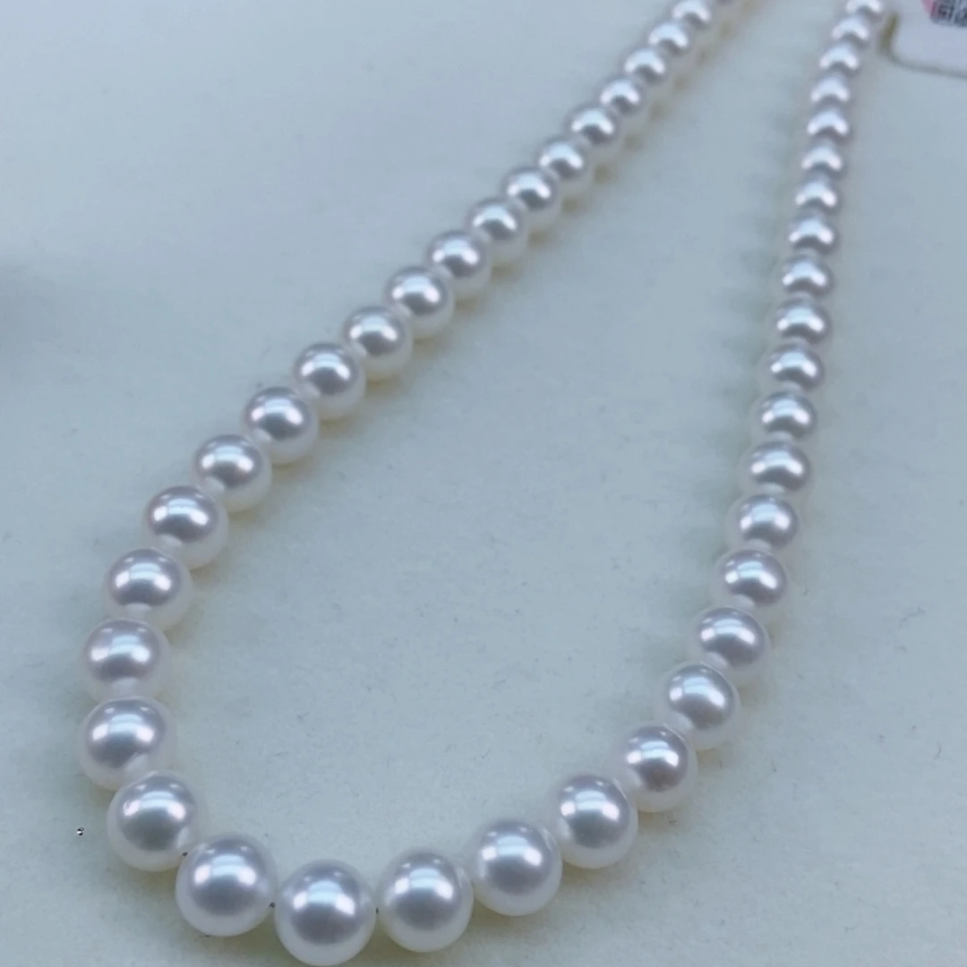 银S925镶嵌淡水珍珠7丝绸缎面冷白光几乎无暇毕业