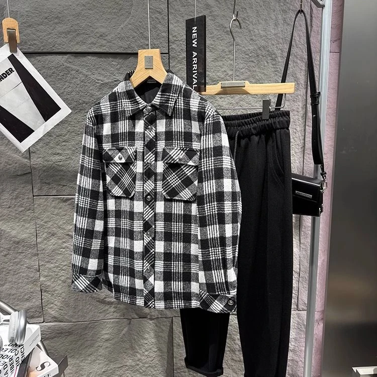 亏!血亏!90白鸭绒+80羊毛!男士格子羽绒服毛呢夹克外套潮22213