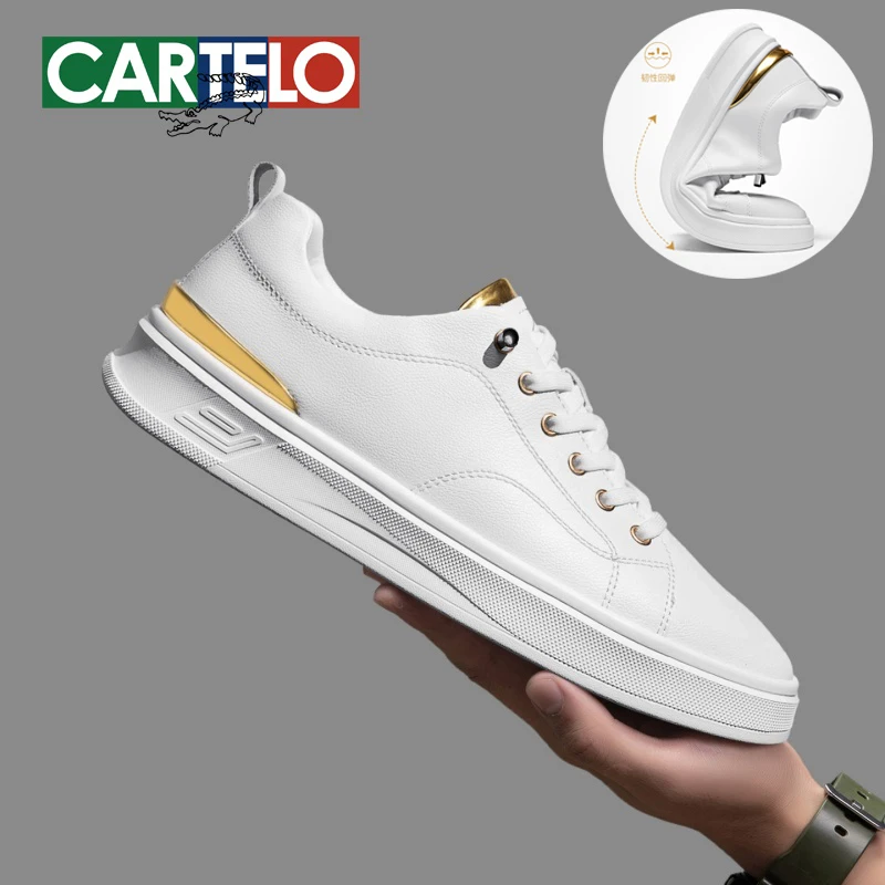 2025流行款鞋子男款干净感痞帅男鞋高级感金边休闲板鞋真皮小白鞋