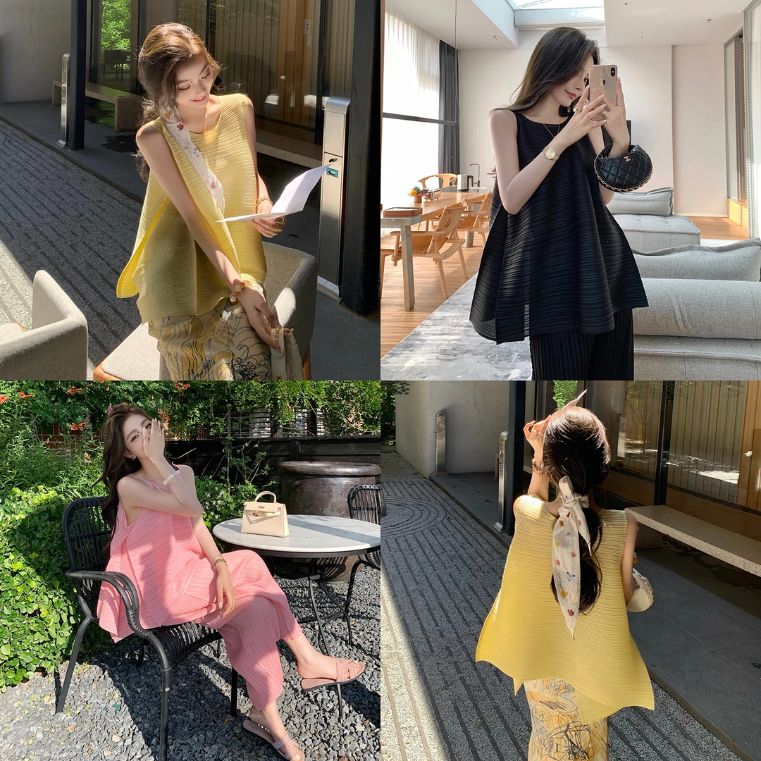 "三宅风褶褶系列"夏日凉凉又仙气的背心+显瘦九分裤-时尚套装