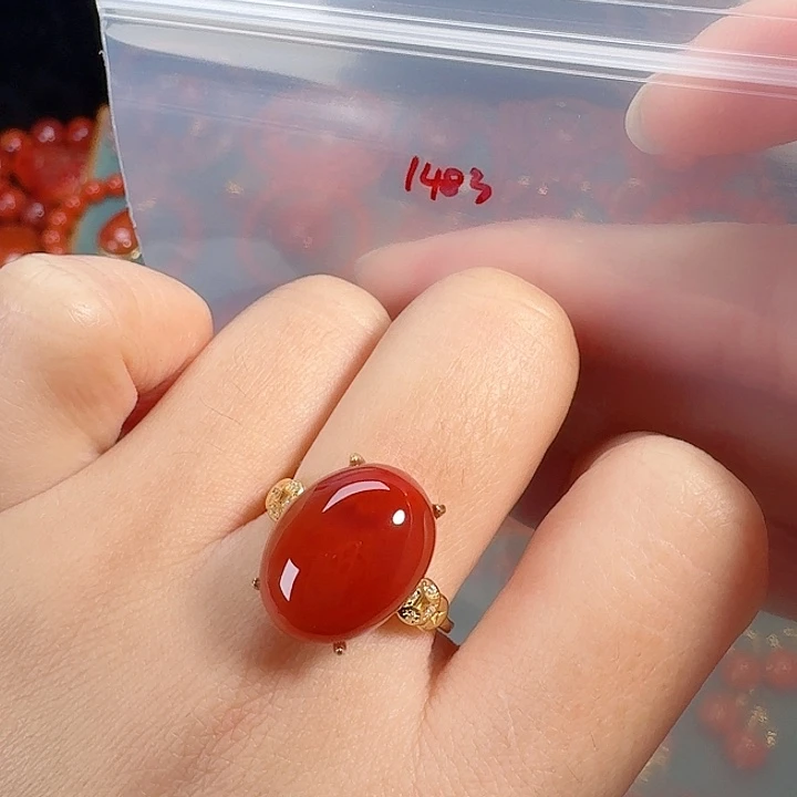 南红玛瑙银S925镶嵌戒指