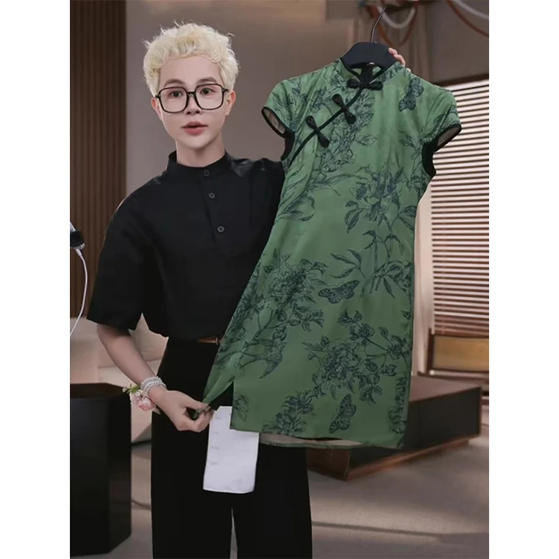 新中式国风改良旗袍气质高端精致超好看小个子显瘦绿色连衣裙夏季