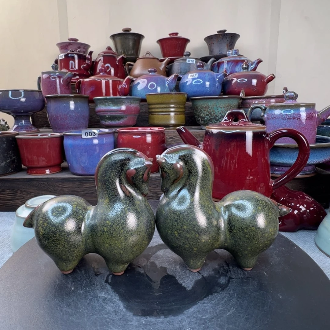 茶叶末小马高8cm一对