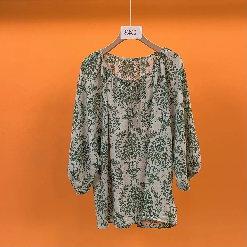 【富贵专属】2025夏季新款时尚气质系绳印花雪纺宽松T恤-BN0080-33