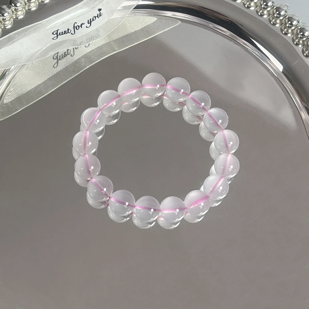 天然净水粉水晶手串单圈女冰种粉水晶手链素圈爱情百搭多样性发一