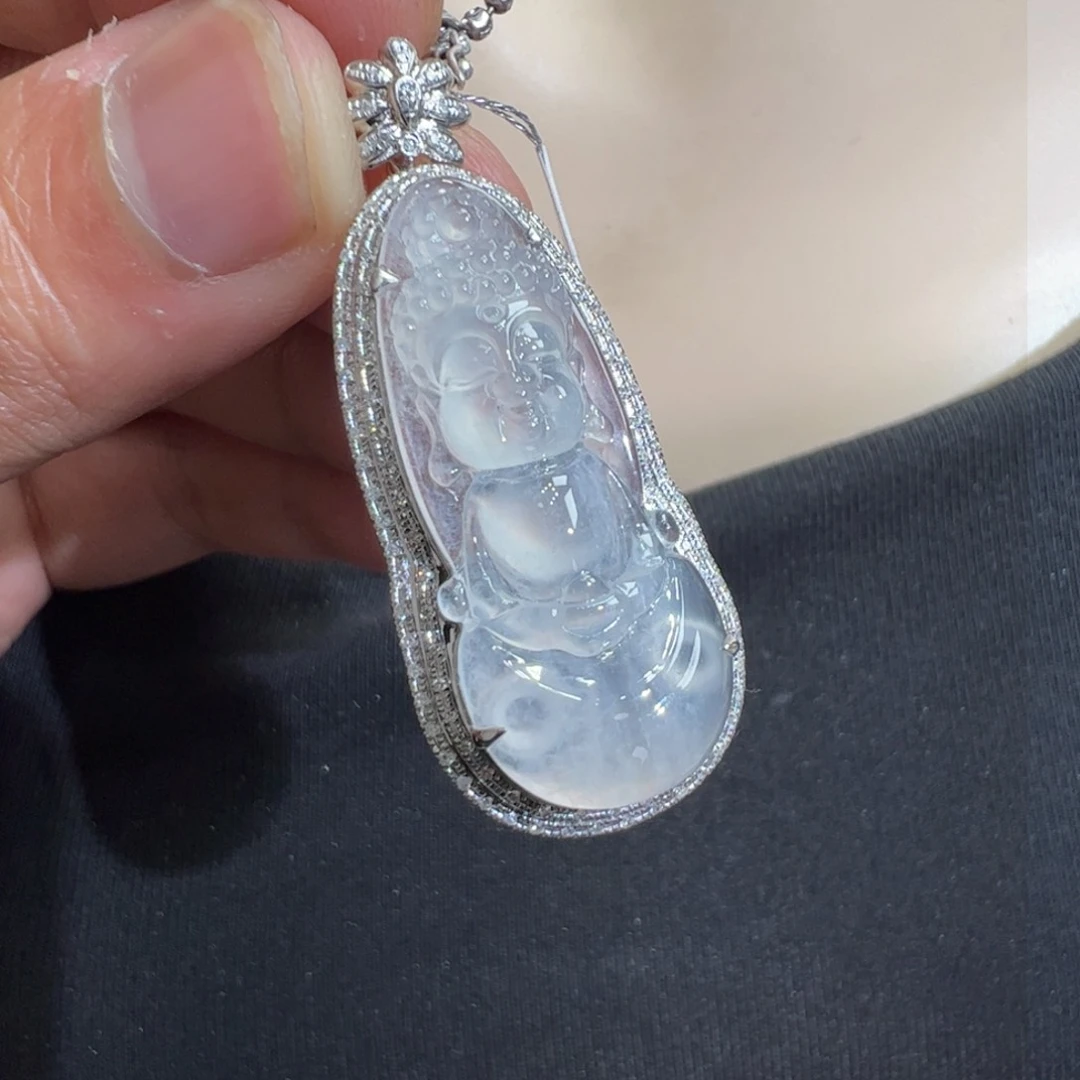 翡翠吊坠(不含链)18K金镶嵌