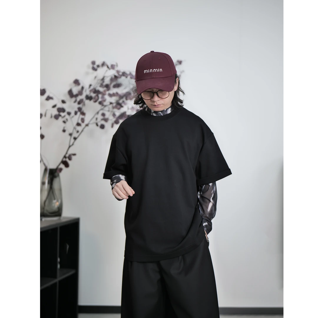 360克磅重圆领阔版短袖T夏季男女同款宽松百搭情侣时尚T袖243811