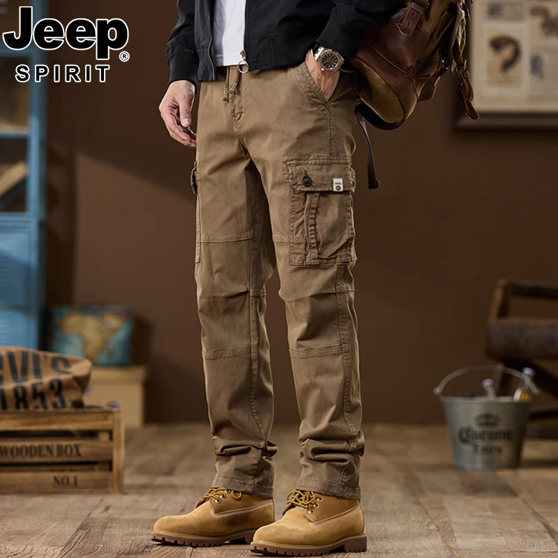 JEEP吉普秋冬季美式重磅工装裤男士宽松直筒复古户外多口袋裤子男