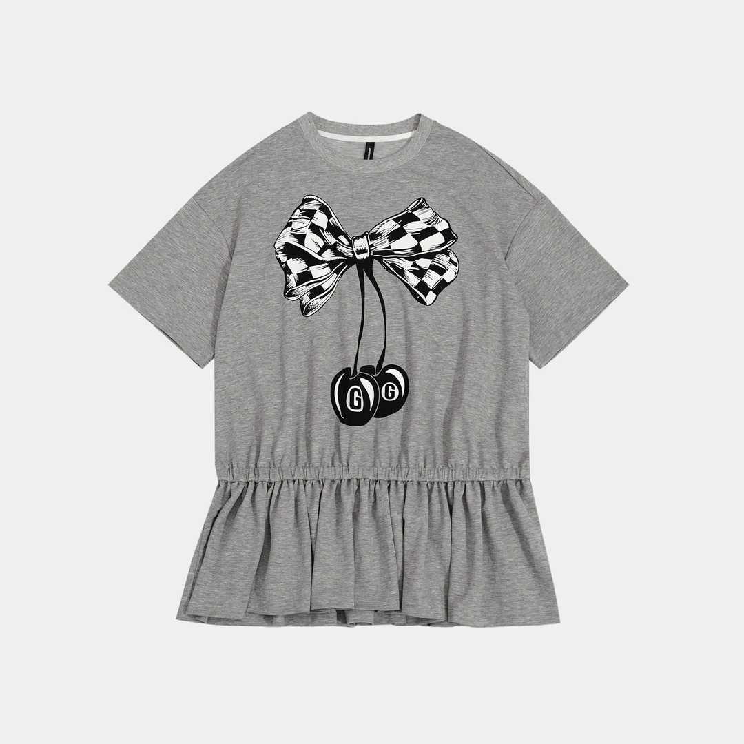 25N夏季新款轻奢高级感美式街头潮流“黑白樱桃”短袖连衣裙 152423