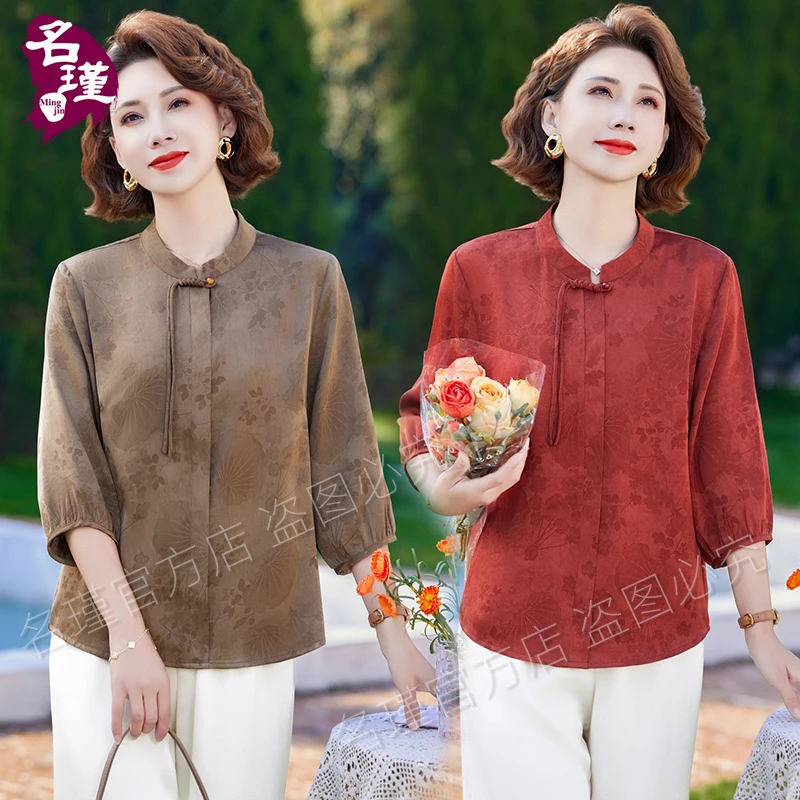 2025年新中式新款妈妈春夏中长款女装中袖短袖小衫上衣 aa6016