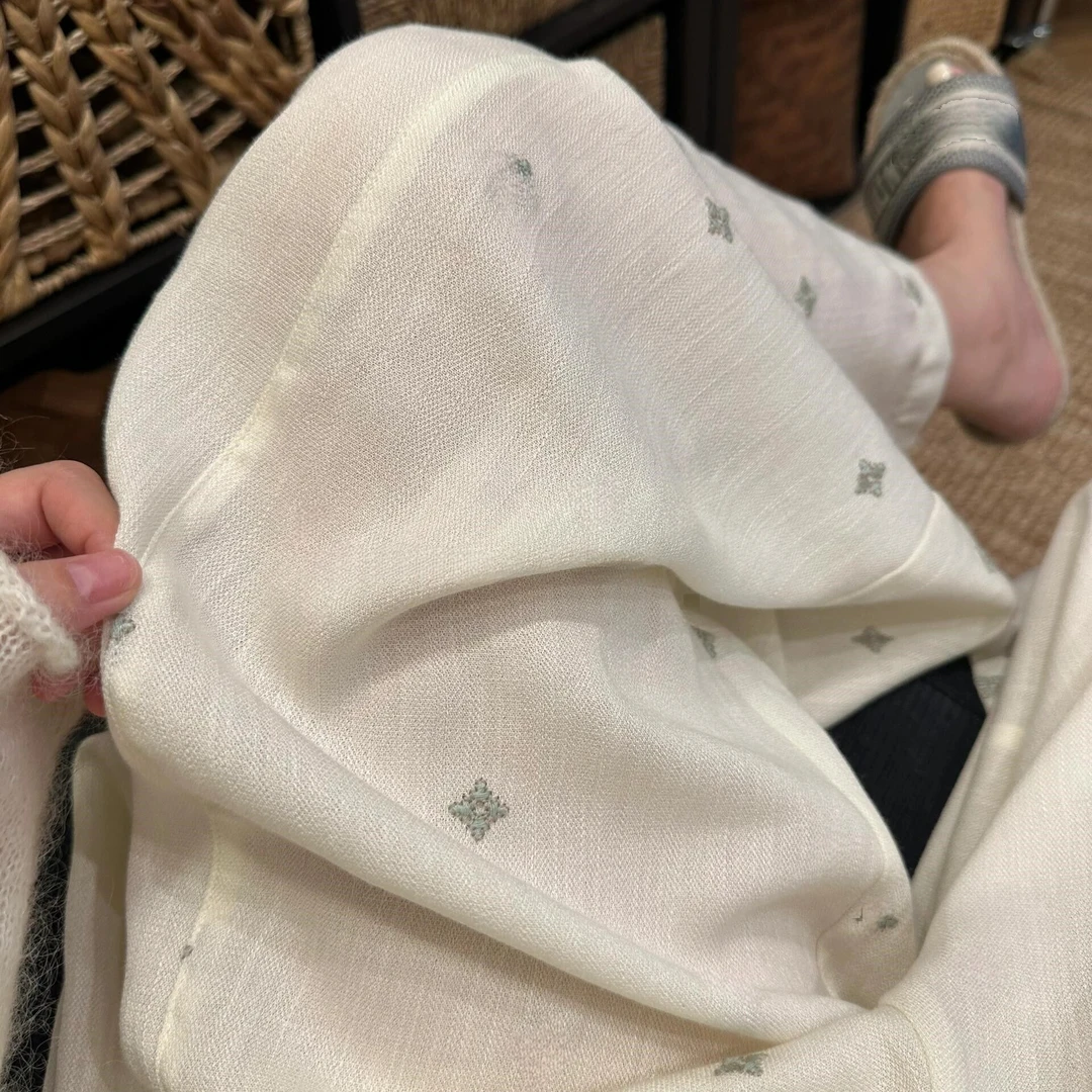 刺绣裤子女2025夏季薄款新款今年流行的梧桐裤宽松显瘦休闲阔腿裤