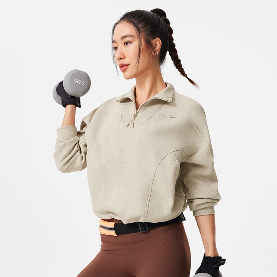 李宁运动卫衣健身系列女子宽松休闲套头长袖AWDU558