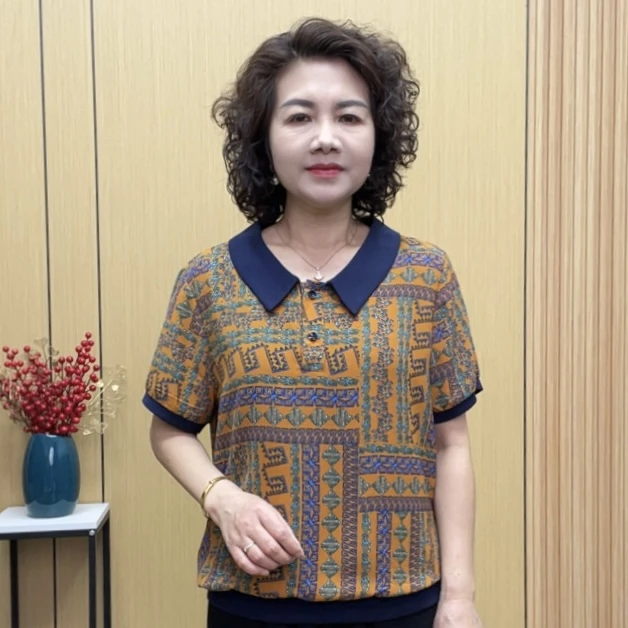 2025夏季气质时尚薄款短袖显瘦洋气减龄中老年女士宽松妈妈装