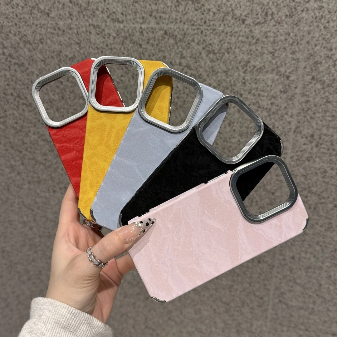 适用简约纯色贴皮雪山纹苹果17/16promax手机壳iPhone15/14/13/12