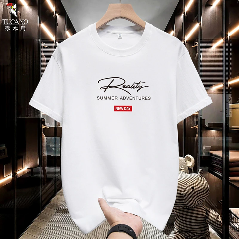 啄木鸟男装2025男士青少年纯棉短袖潮流时尚T恤宽松透气印花半袖