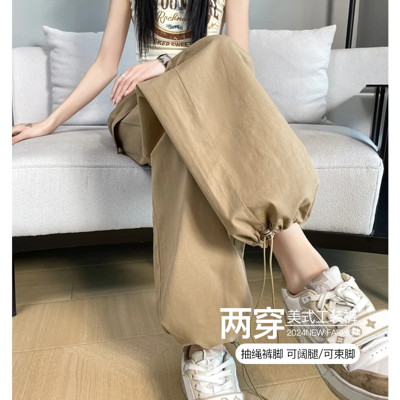 工装裤女春季2025年新款美式宽松显瘦休闲百搭两穿阔腿直筒裤子