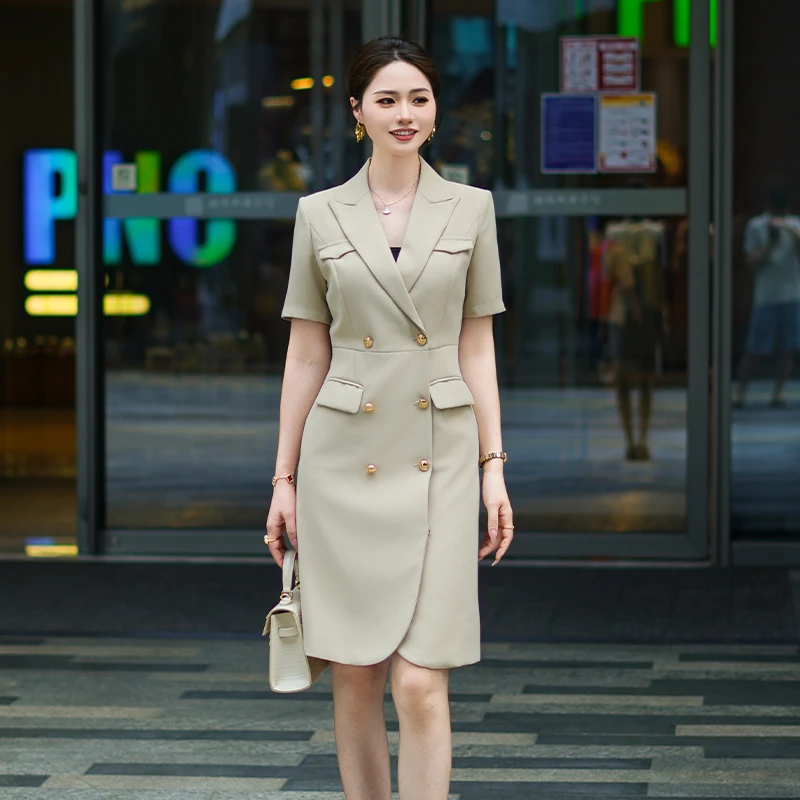 纯色西装连衣裙2025夏款高级感气质修身显瘦女神范职场面试西装裙