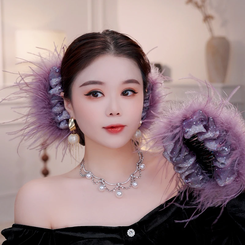 时宴泡芙泡泡流沙羽毛抓夹氛围感后脑勺发夹发饰超仙小众鲨鱼夹女