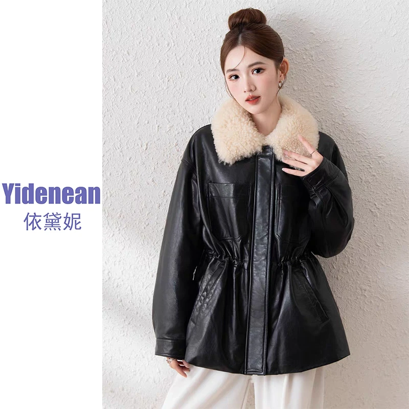 进口高级感原生态羊羔毛领冬款皮衣鹅绒服收腰显瘦宽松版中长款
