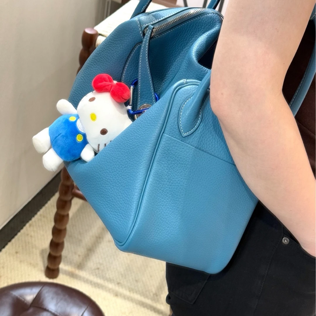 95新 Hermes/爱马仕 展会外场！牛仔蓝银扣lindy30包