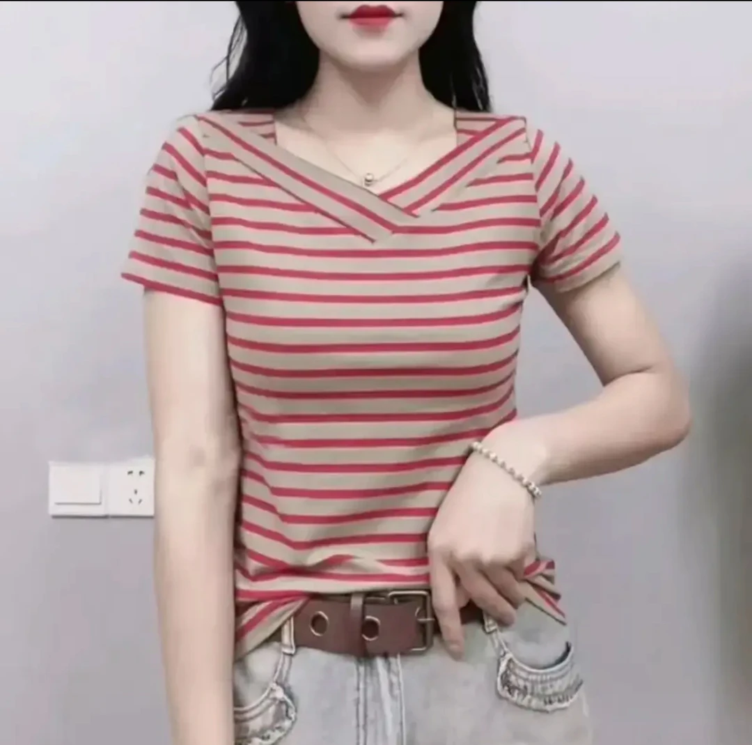 夏装时尚休闲百搭减龄显瘦女士条纹短袖T恤上衣妈妈装通勤女装