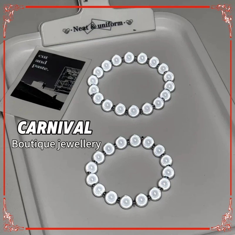 二次元反光贝珠手串流光珠手链女轻奢小众情侣串珠手饰小礼生日物