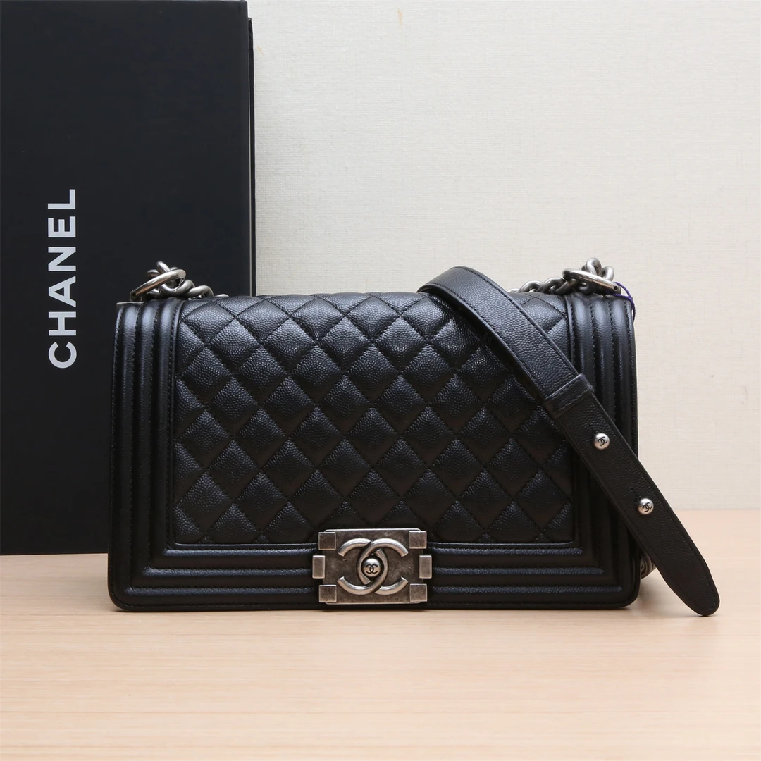 95新 Chanel/香奈儿 【双双】Leboy 中号 25cm 皮革C 28开 银扣
