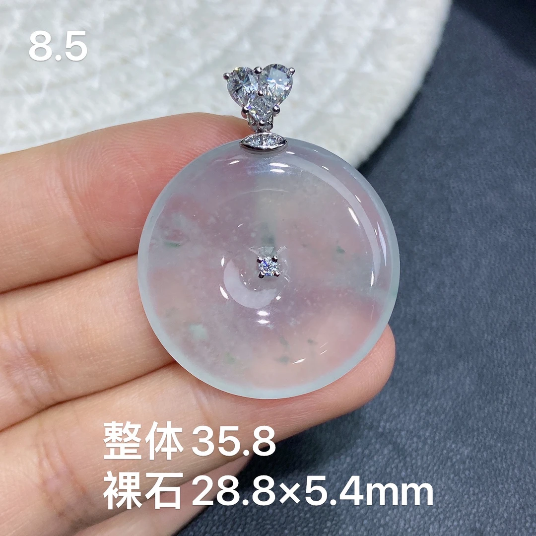 安好翡翠，缅甸天然A货翡翠，高冰种18K金镶嵌飘花平安扣吊坠