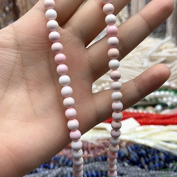 未镶嵌玛瑙/玉髓珠宝半成品一条6mm左右粉贝贝