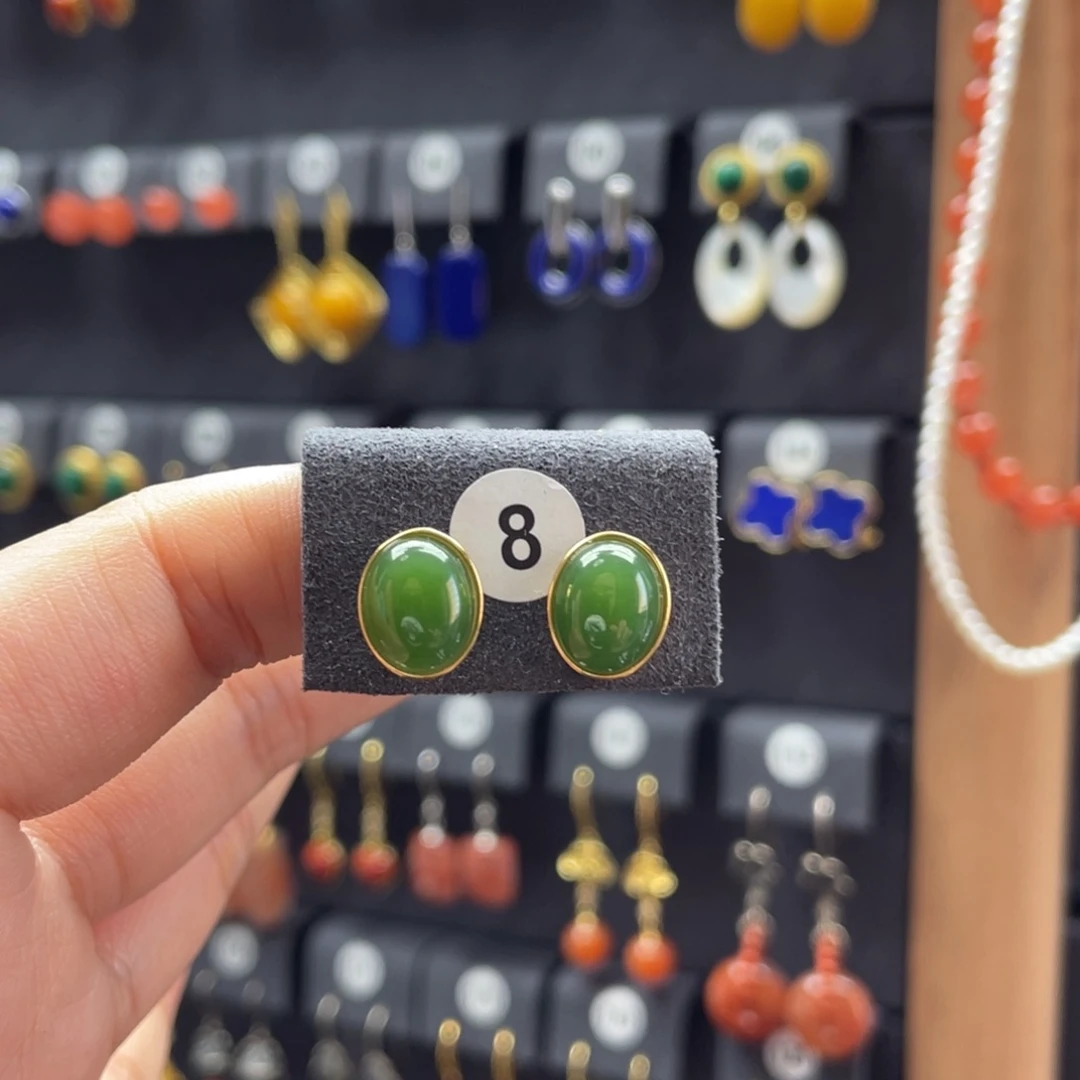 和田玉银S925镶嵌耳饰8号