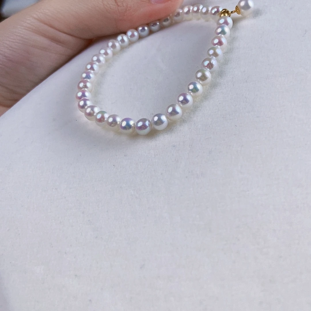 淡水珍珠手绳银S925镶嵌正圆