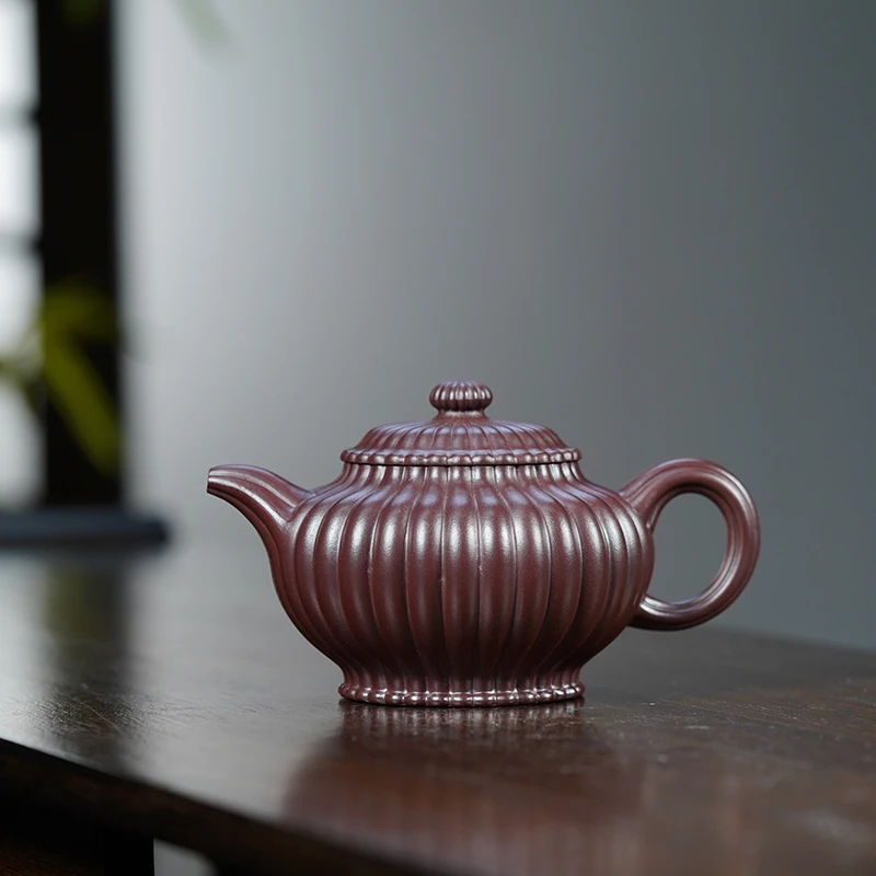 顾脉李氏老紫泥筋纹菊蕾掇只280cc宜兴黄龙山原矿全手工紫砂壶