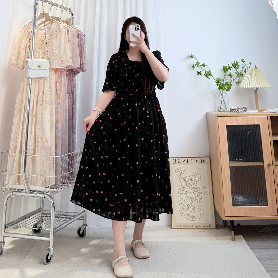 夏季新品【蔷薇之恋】优雅气质时尚轻奢大码胖mm高腰显瘦碎花长裙