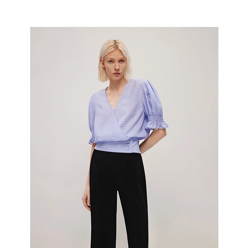 【粉丝专享】朗姿欧洲EiLEEN ELITEE泡泡袖衬衫夏季衬衣8WJK048