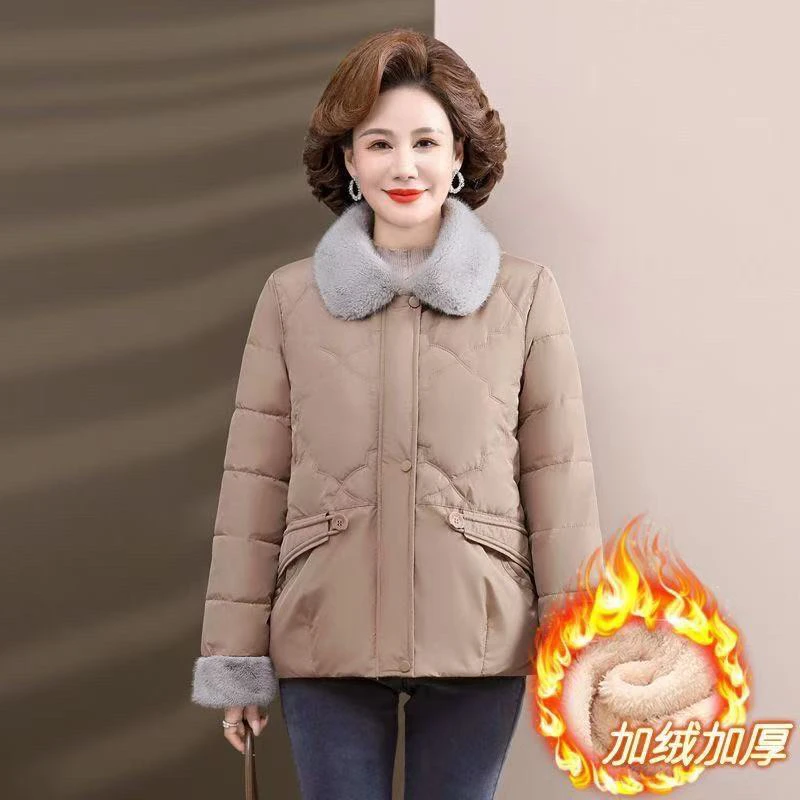 1023妈妈冬季短款棉衣外套中老年女士保暖加绒加厚