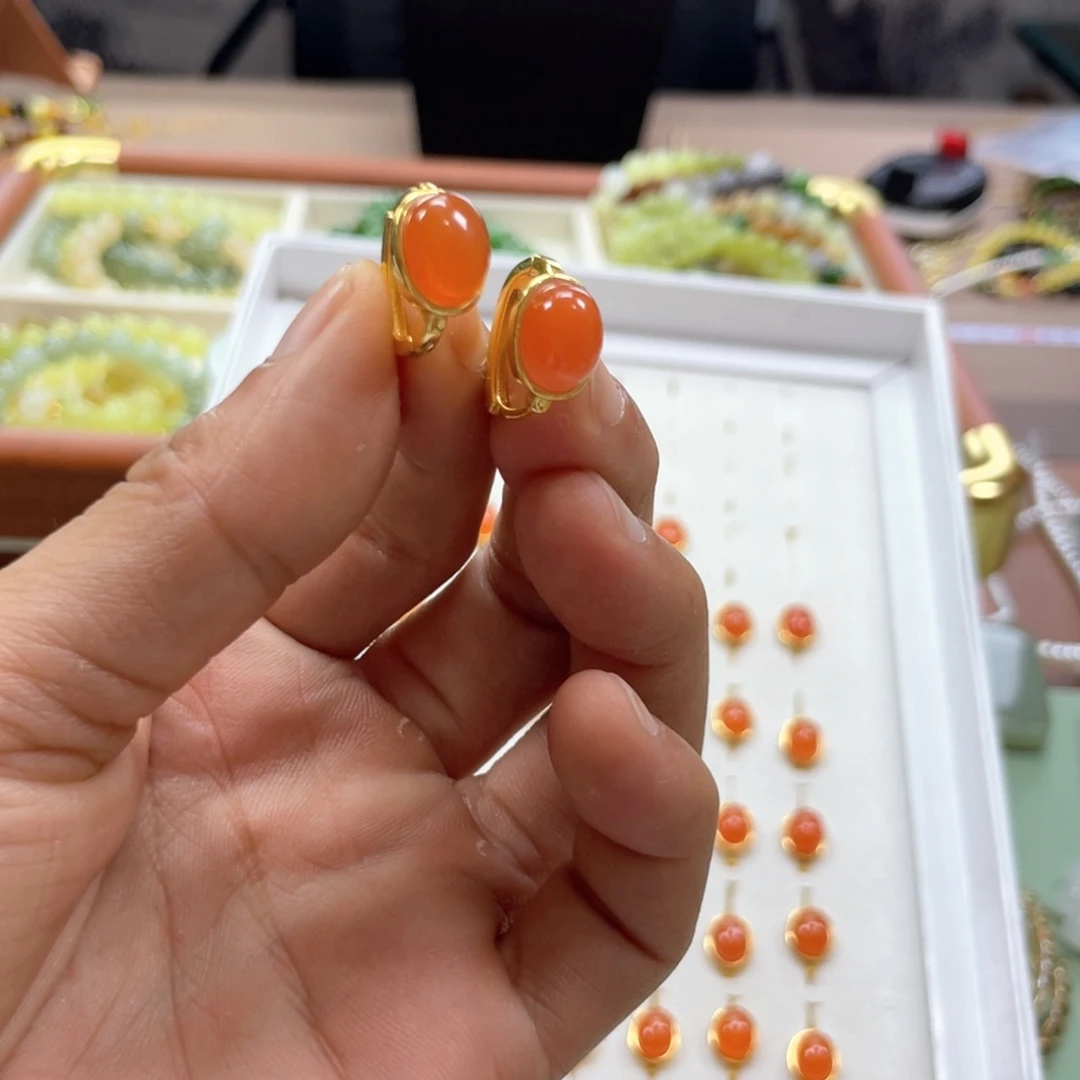 银S925镶嵌南红玛瑙耳饰