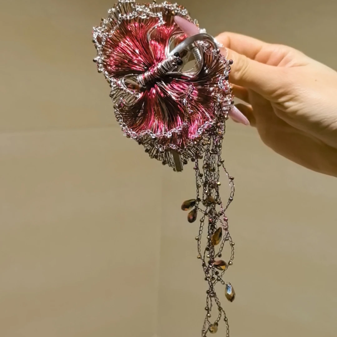 红海棠蝴蝶钩针流苏系列手工复古优雅抓夹